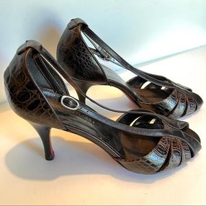 Donald J Pliner Couture Croc Embossed Strappy Heels/Brown/8.5